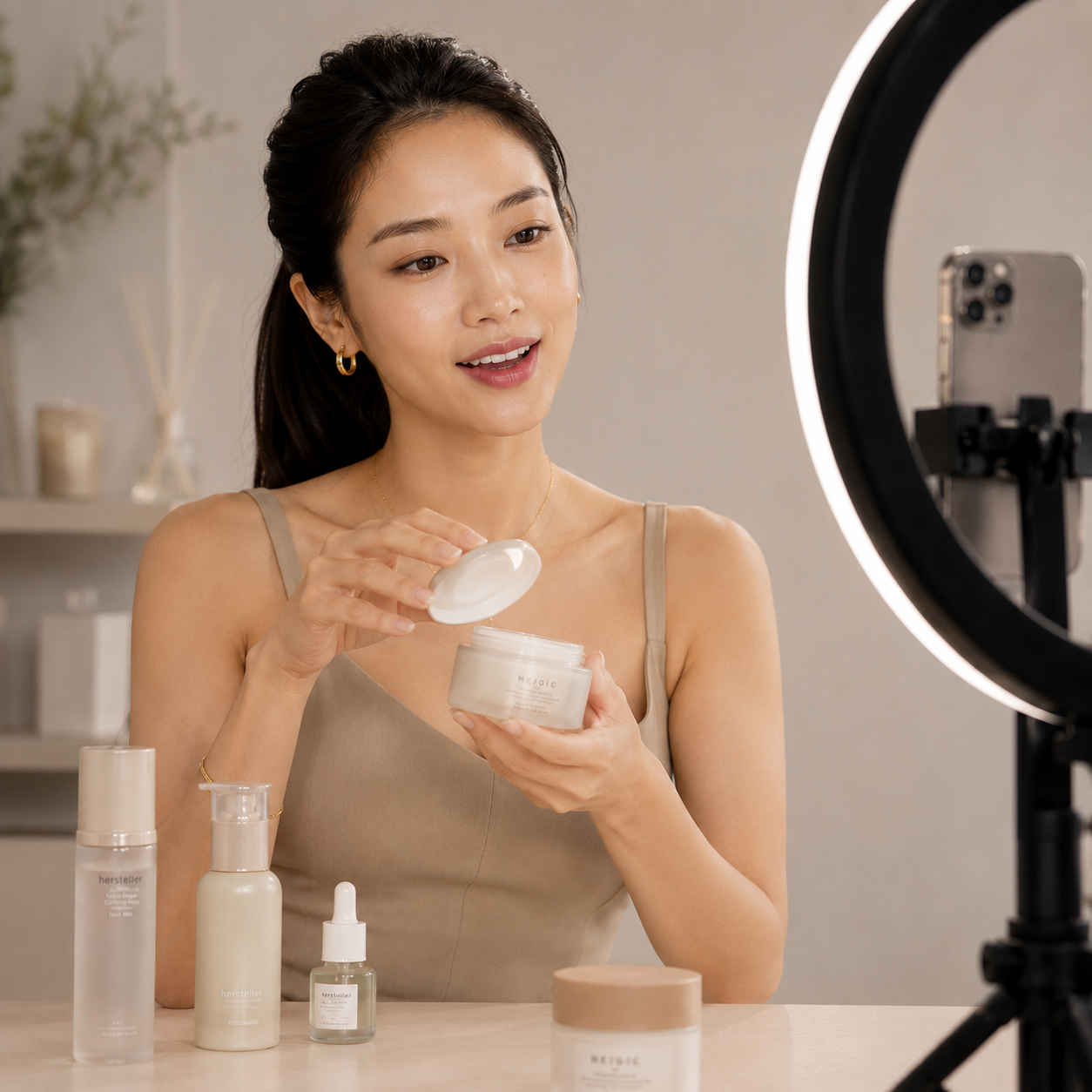 Creator filming skincare content for TikTok Shop