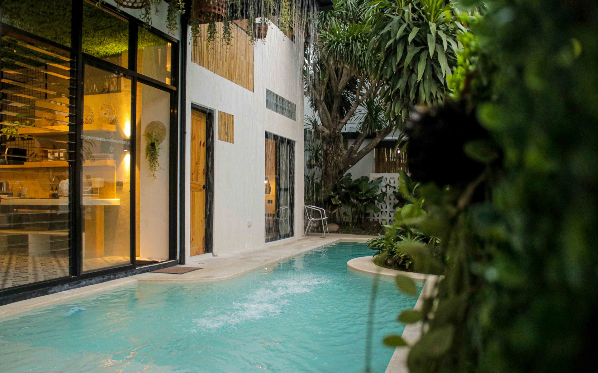 A quiet villa pool at golden hour in Saint Lucia