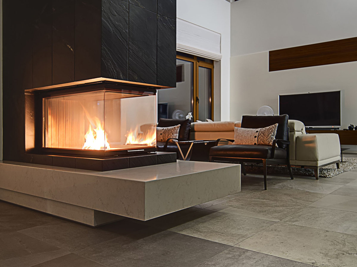 A warmly lit sitting room in a BeBe Homes residence