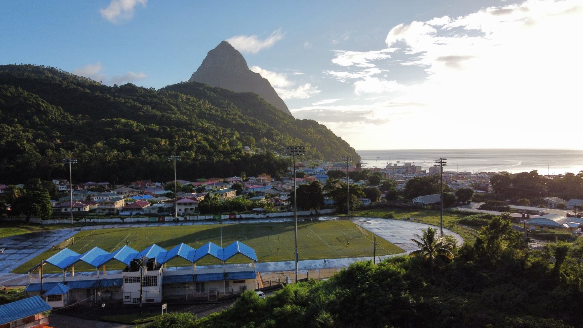 Soufrière and the Pitons at golden hour, Saint Lucia