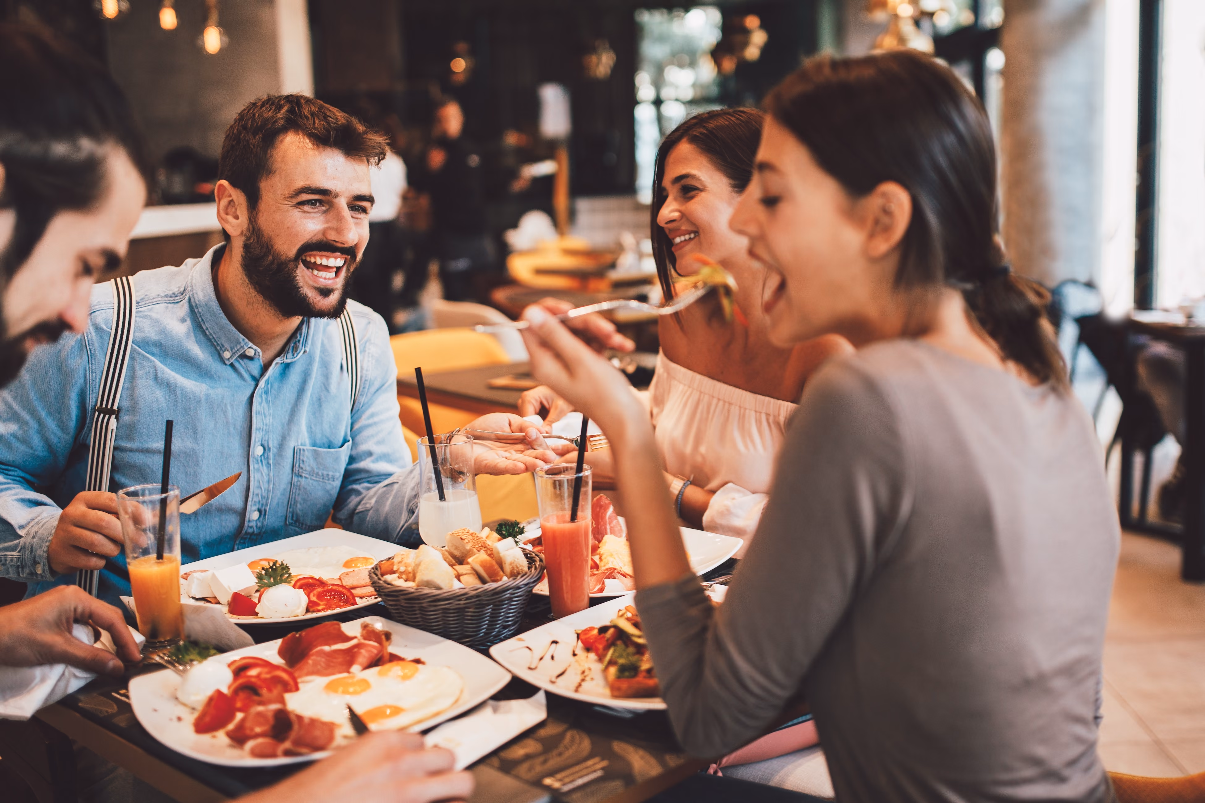 Friends at a restaraunt stock image
