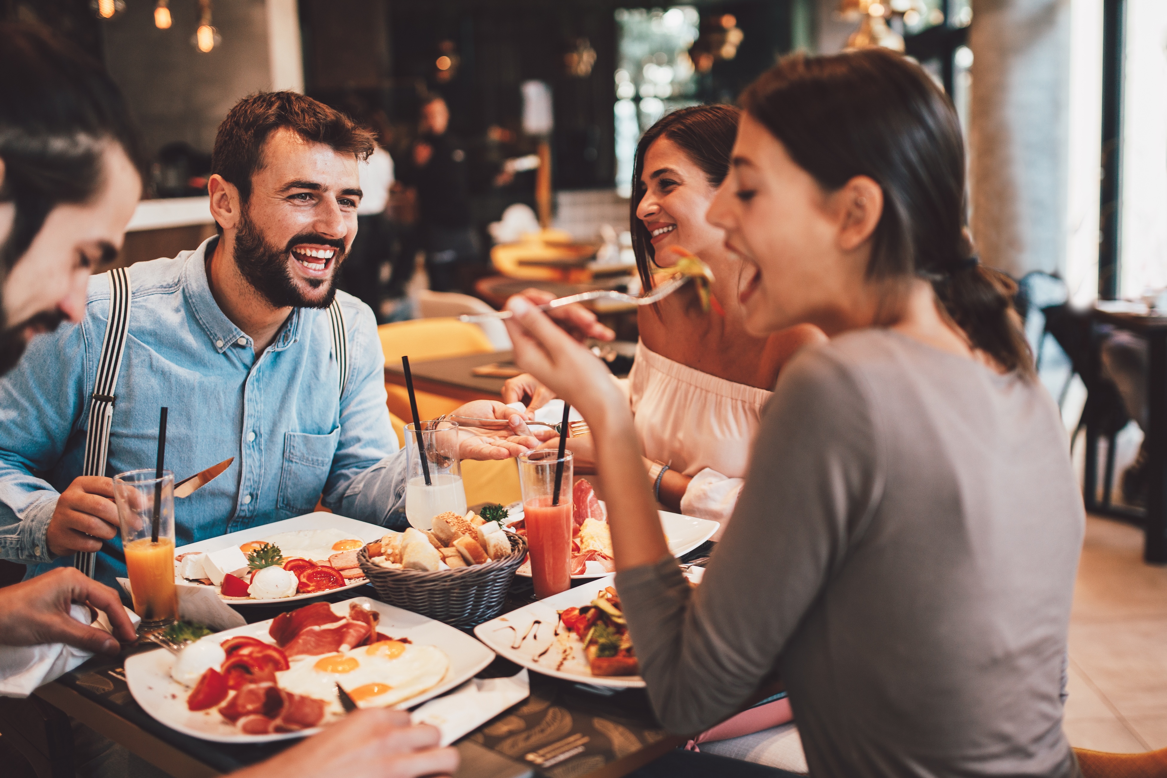 Friends at a restaraunt stock image