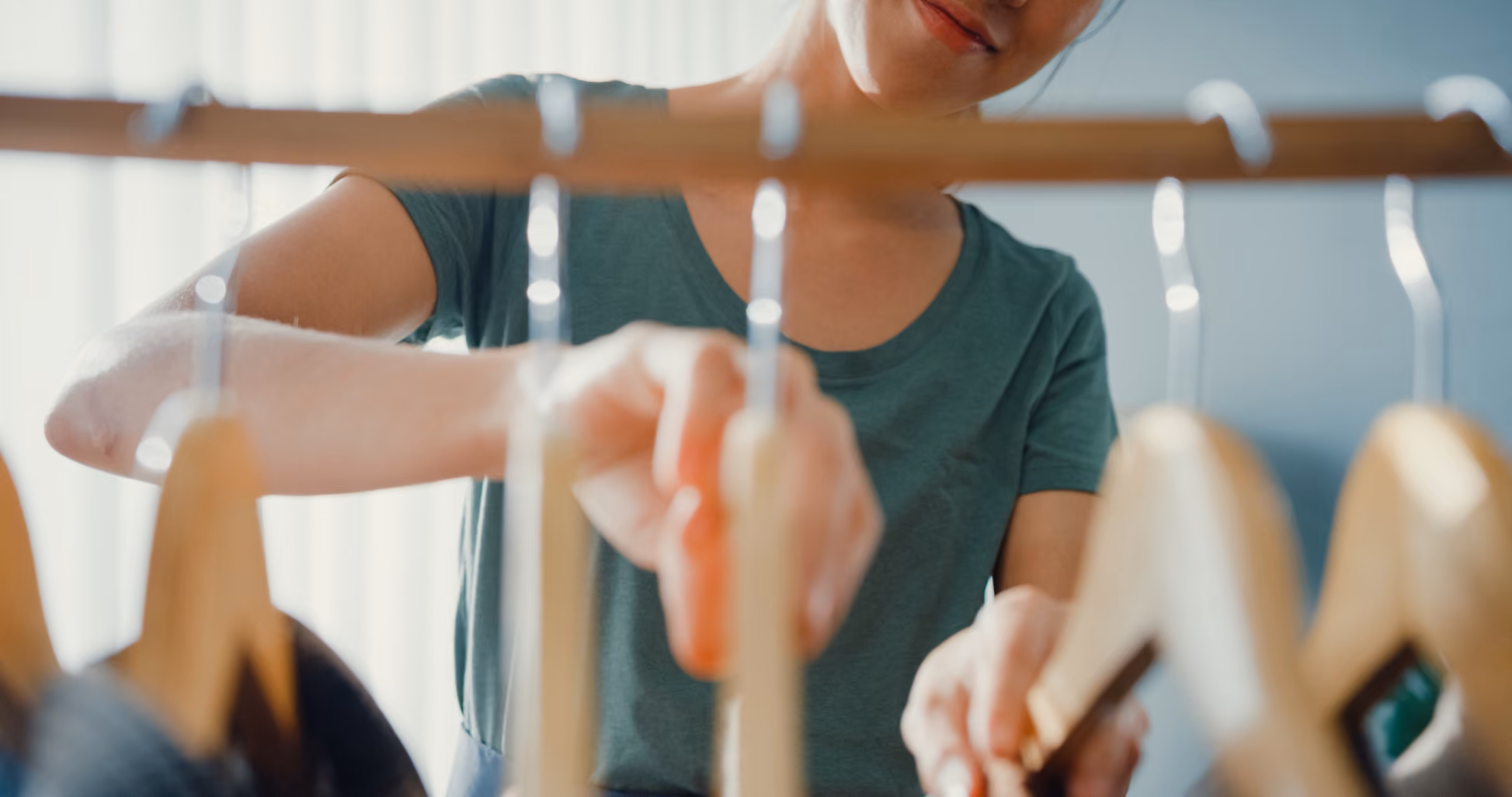 Woman hanging clothes stock image