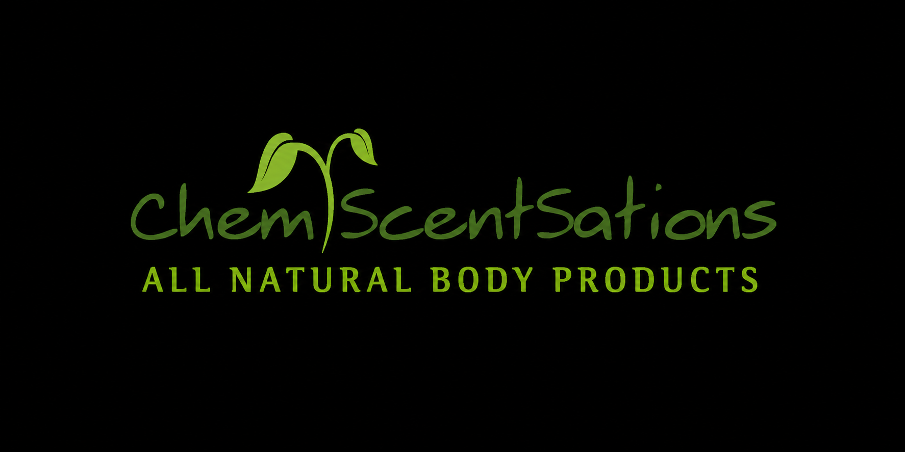 ChemScentsations logo with green plant leaves and text All Natural Body Products on black background.