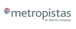 Metropistas logo with a red and blue striped icon and the tagline “an Abertis company”.
