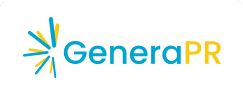 GeneraPR logo with a blue and yellow starburst icon and the wordmark in blue and yellow.