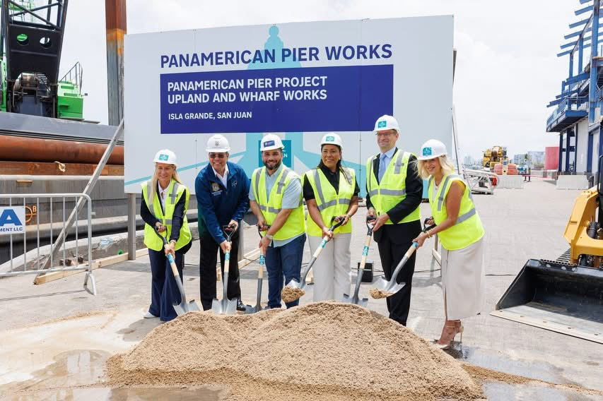 Eng. Josué Colón Ortiz participates with officials at Pan American Pier Project in San Juan.