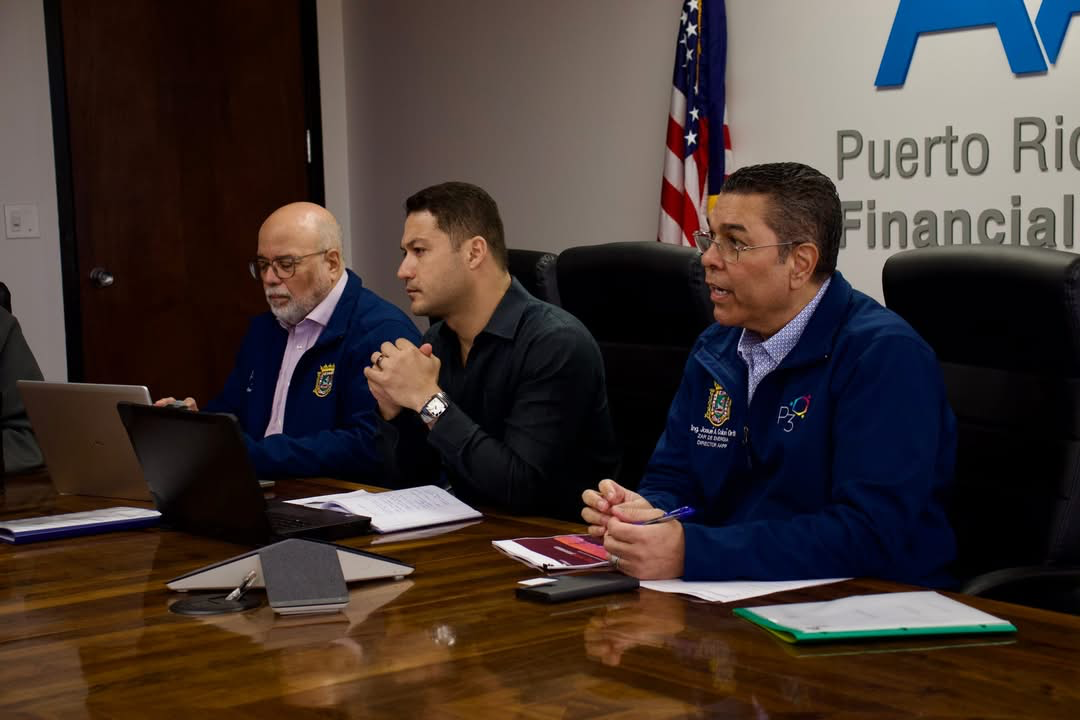 Eng. Josué A. Colón Ortiz discusses with Indra Sistemas representatives at government offices.