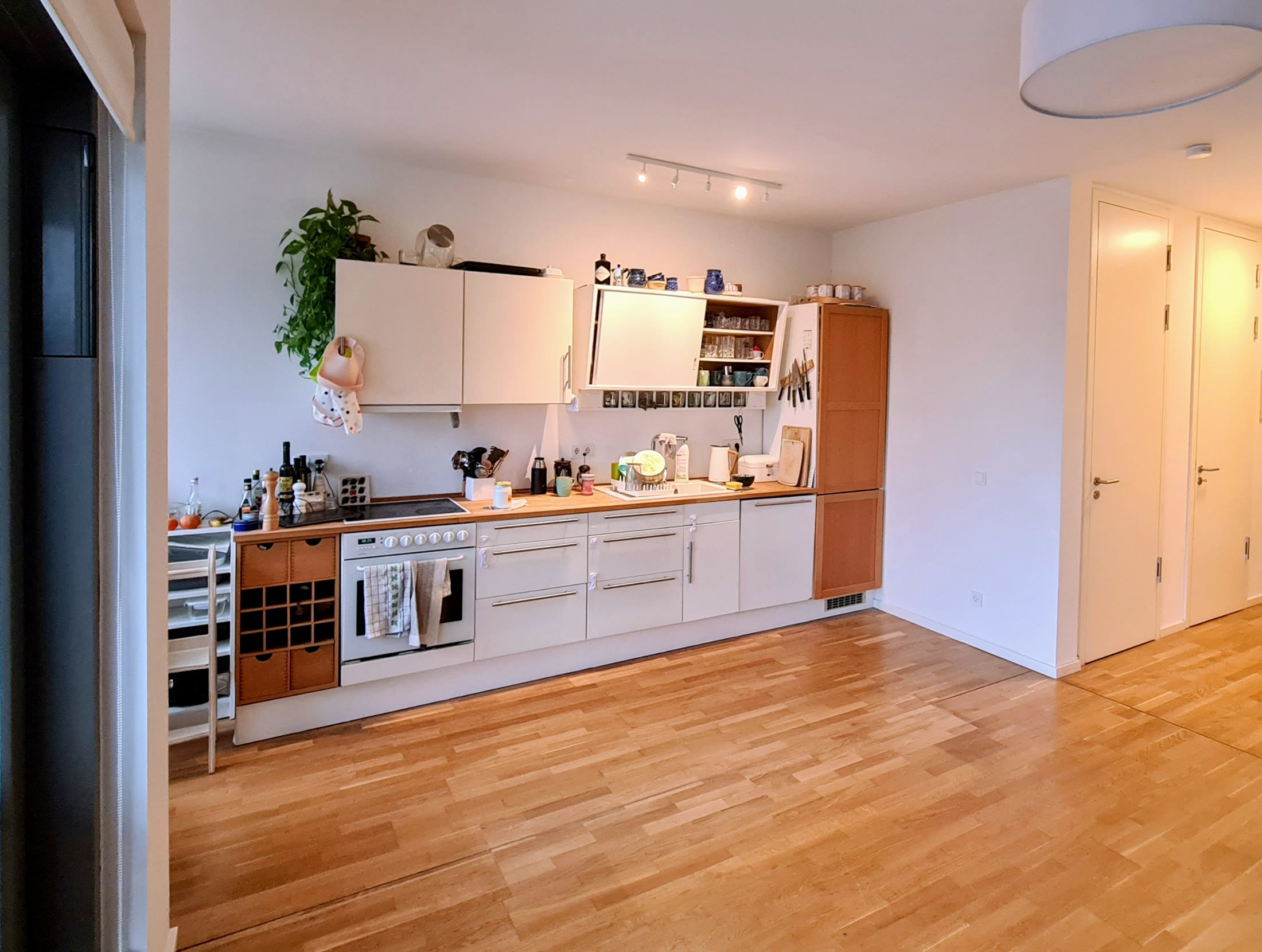 Wohnraum nach Rückbau einer Trockenbauwand mit ausgebesserter Decke