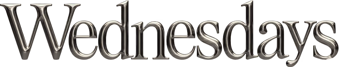 Art of Wednesdays 3D type logo. It has a shiny aesthetic.