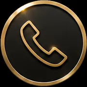 Gold and black circular phone icon with a handset symbol in the center.