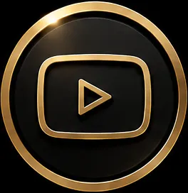 Gold and black YouTube play button icon with a circular border.