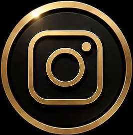 Gold Instagram camera icon inside a gold circular frame on a black background.