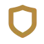 A gold shield icon with a hollow center on a white background.