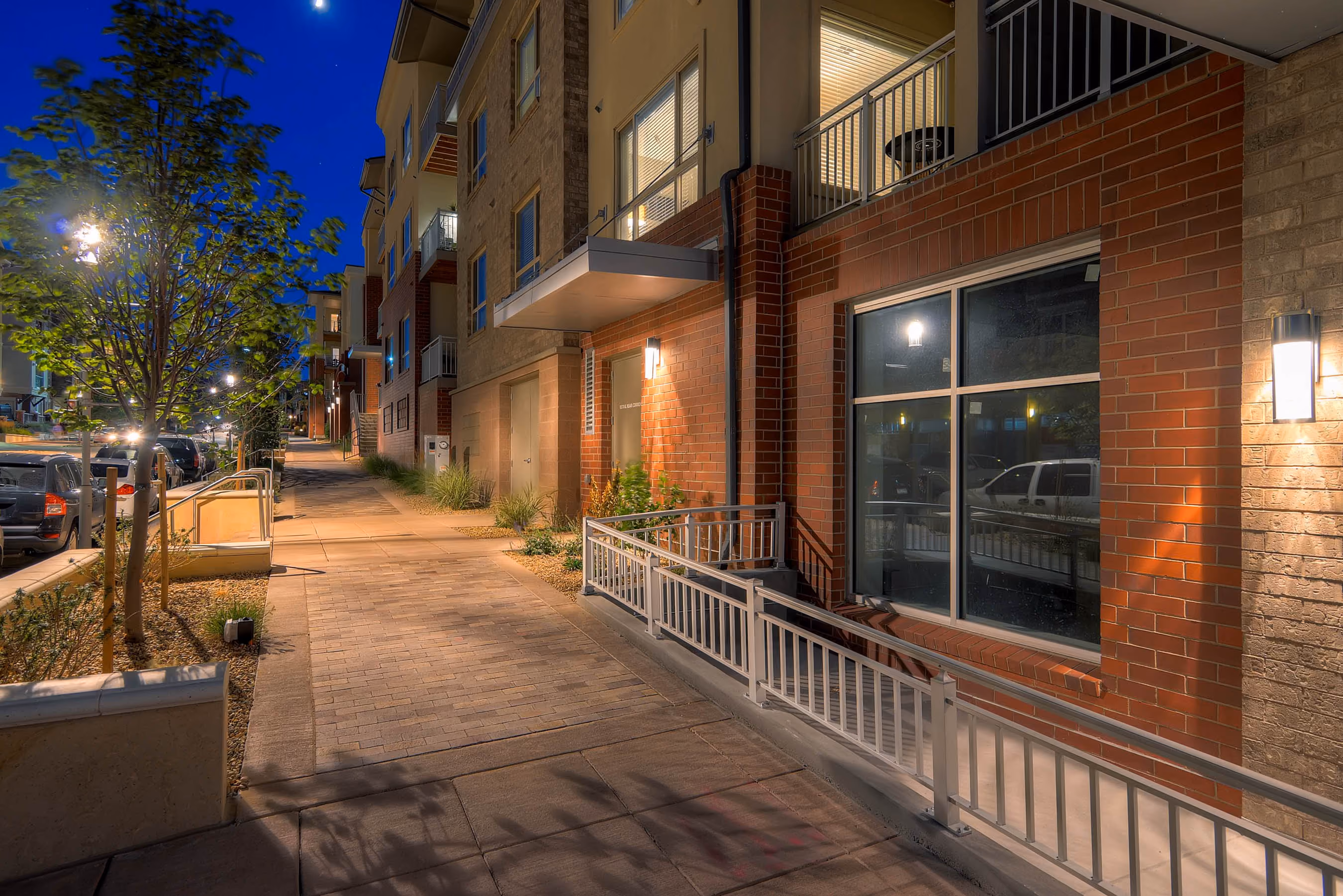 Sidewalk next to apartment building