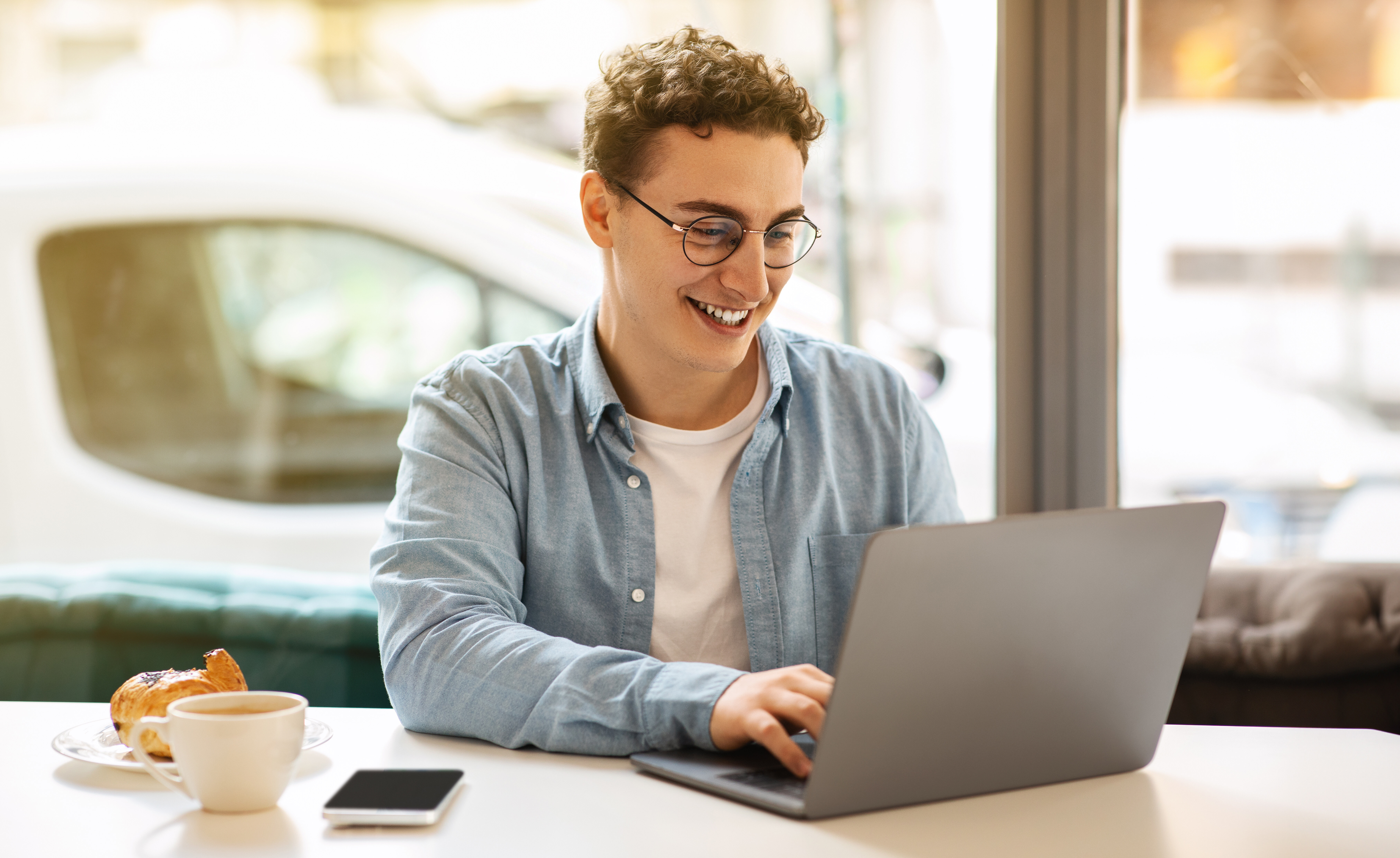Man working on computer stock image