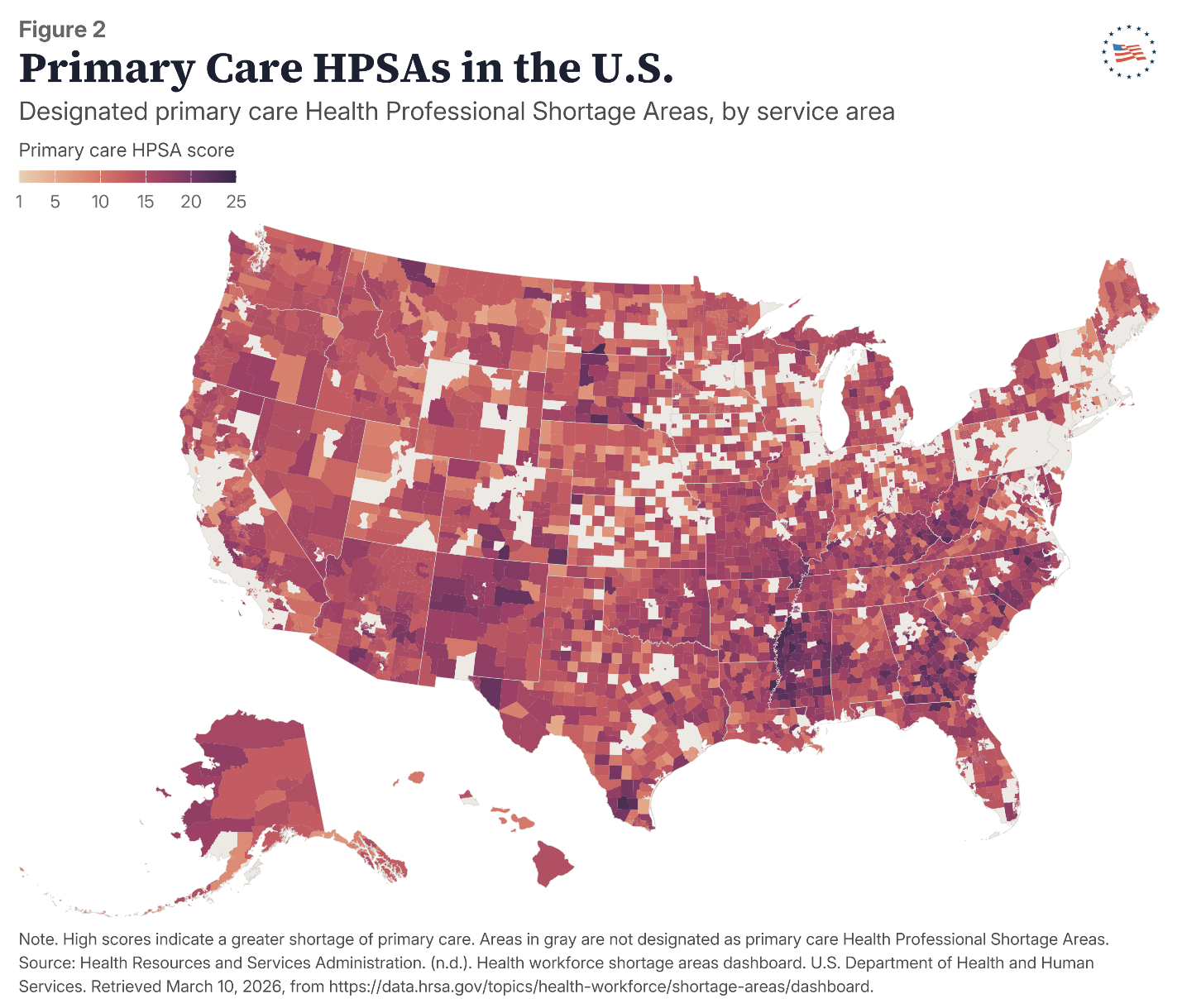 Figure 2: Primary Care HPSAs in the U.S.