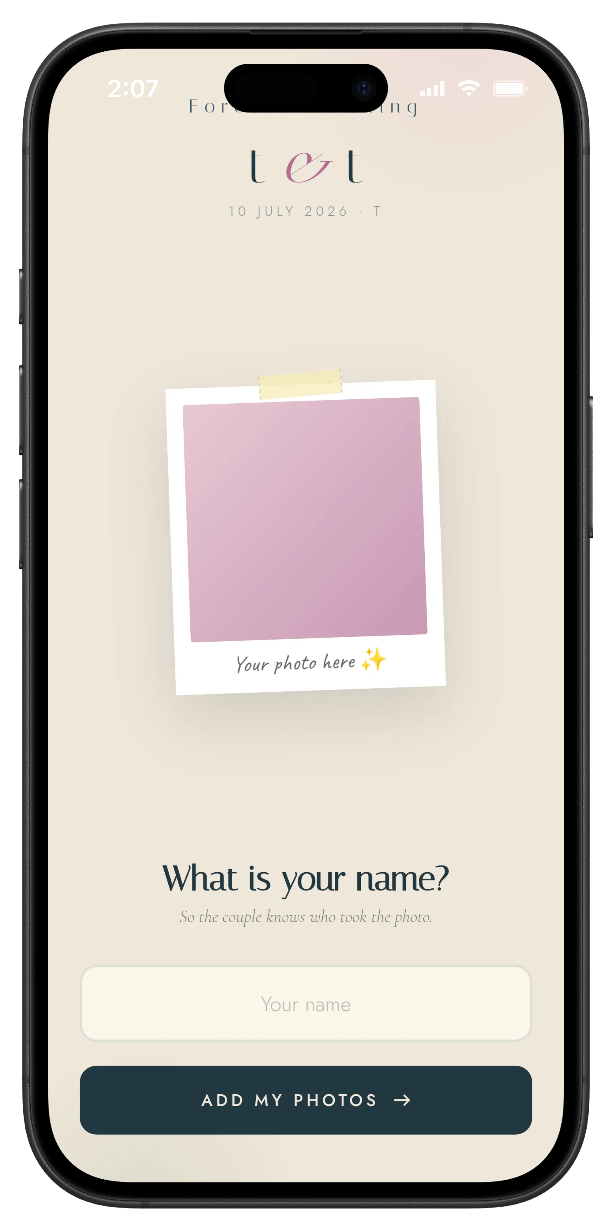 Forever Wedding-app getoond op een iPhone