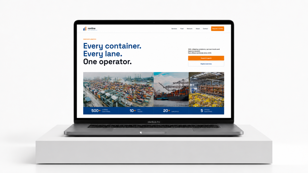 Homepage van Nortline, een preview website voor een fictief logistiek bedrijf, ontworpen en gebouwd door Sitelab Media in Webflow
