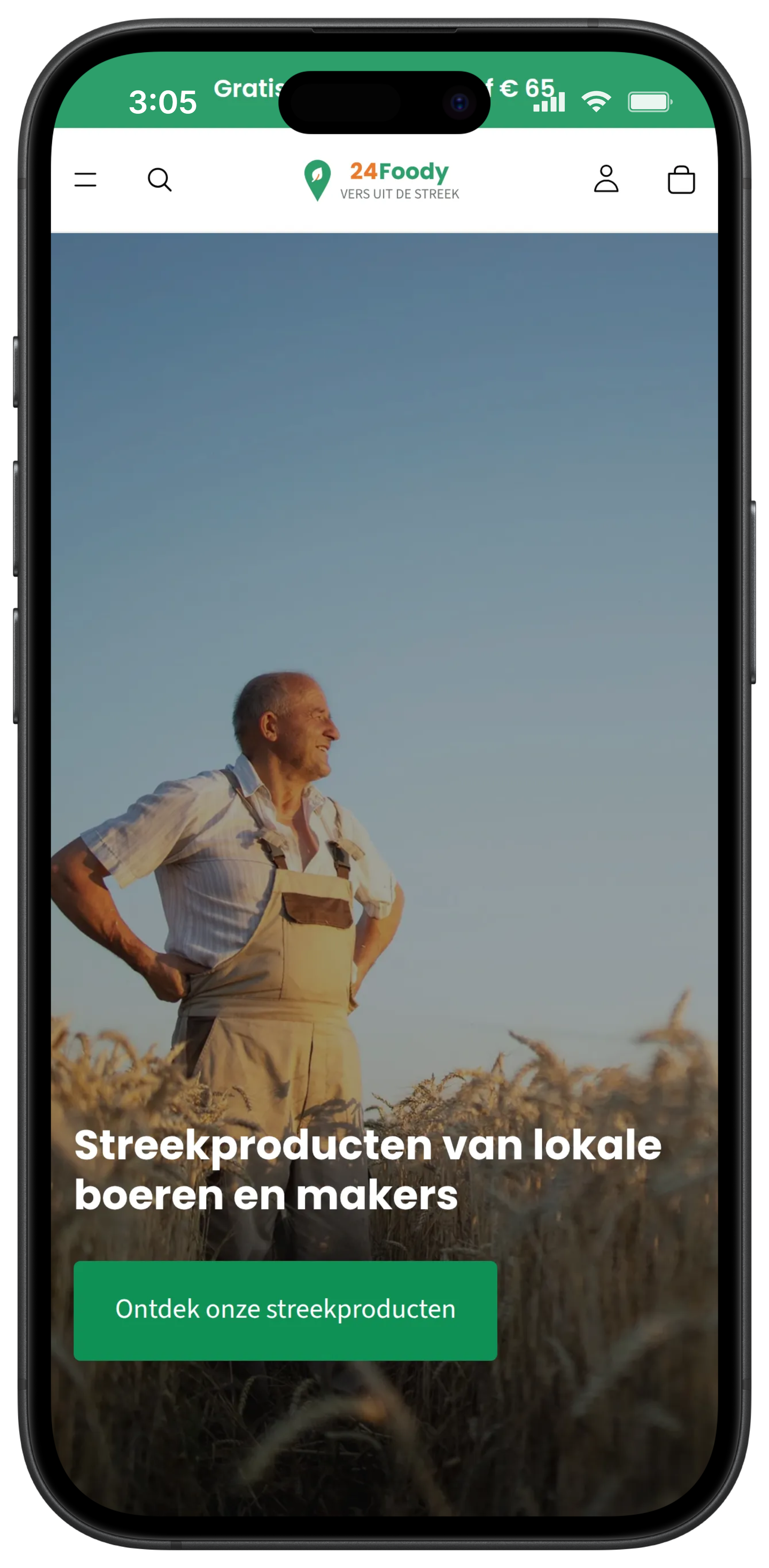 Paginaweergave van de 24Foody webshop met streekproducten en een overzichtelijke categoriestructuur
