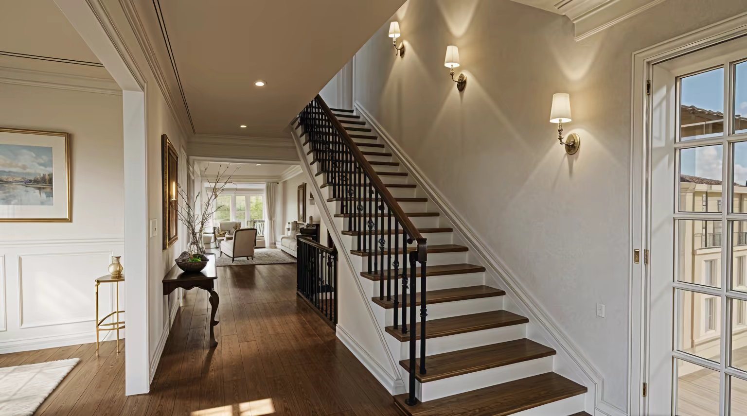 Two-story entry foyer with natural light