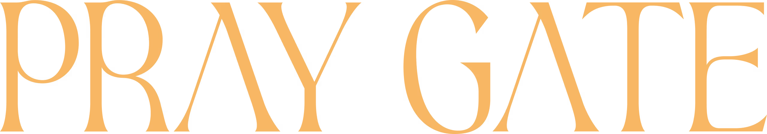 The words PRAY GATE in large serif font with a golden yellow color.