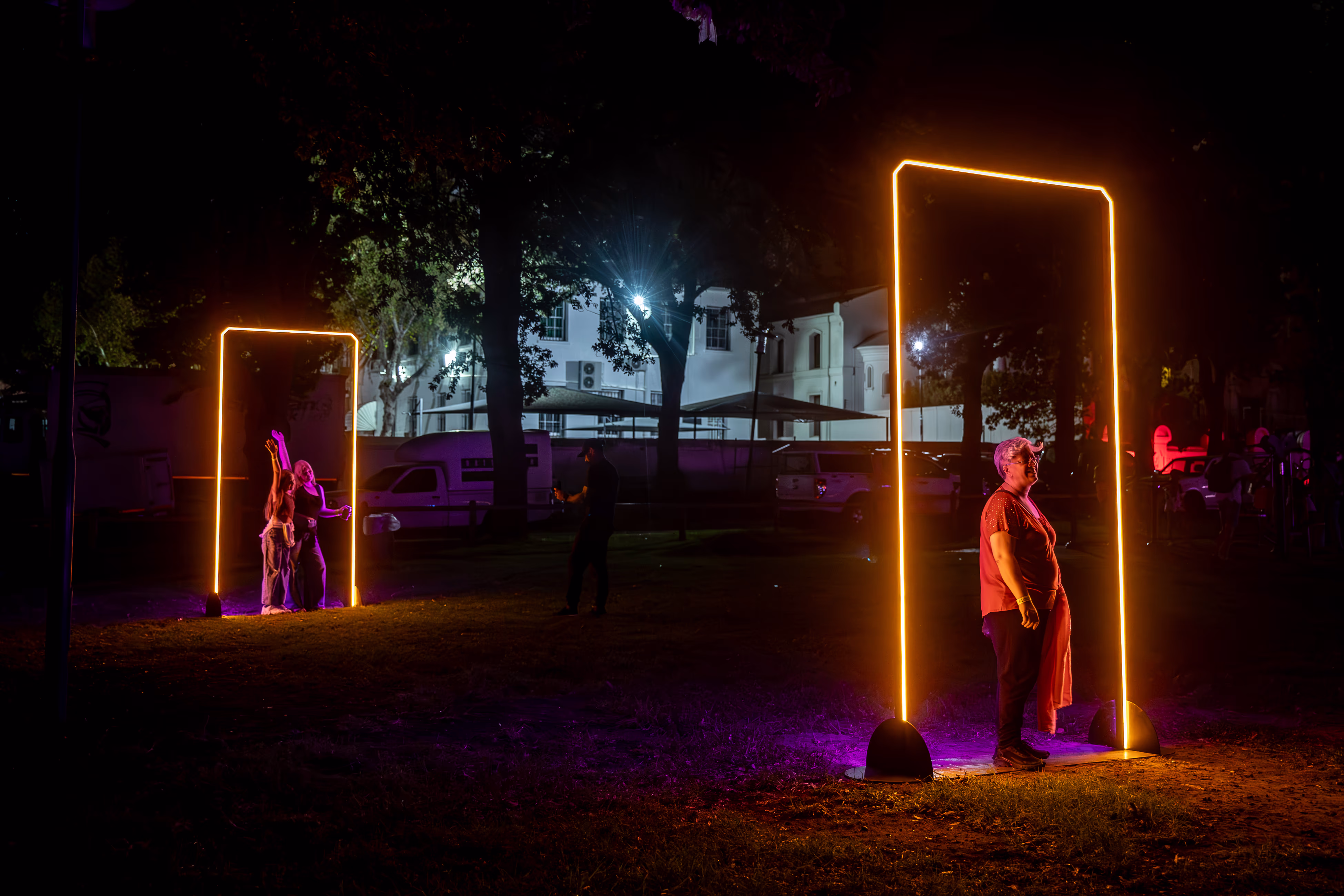 Dual Doors by Waterdixon, luminous doorframes in the garden at LUMENOCITY, Cape Town