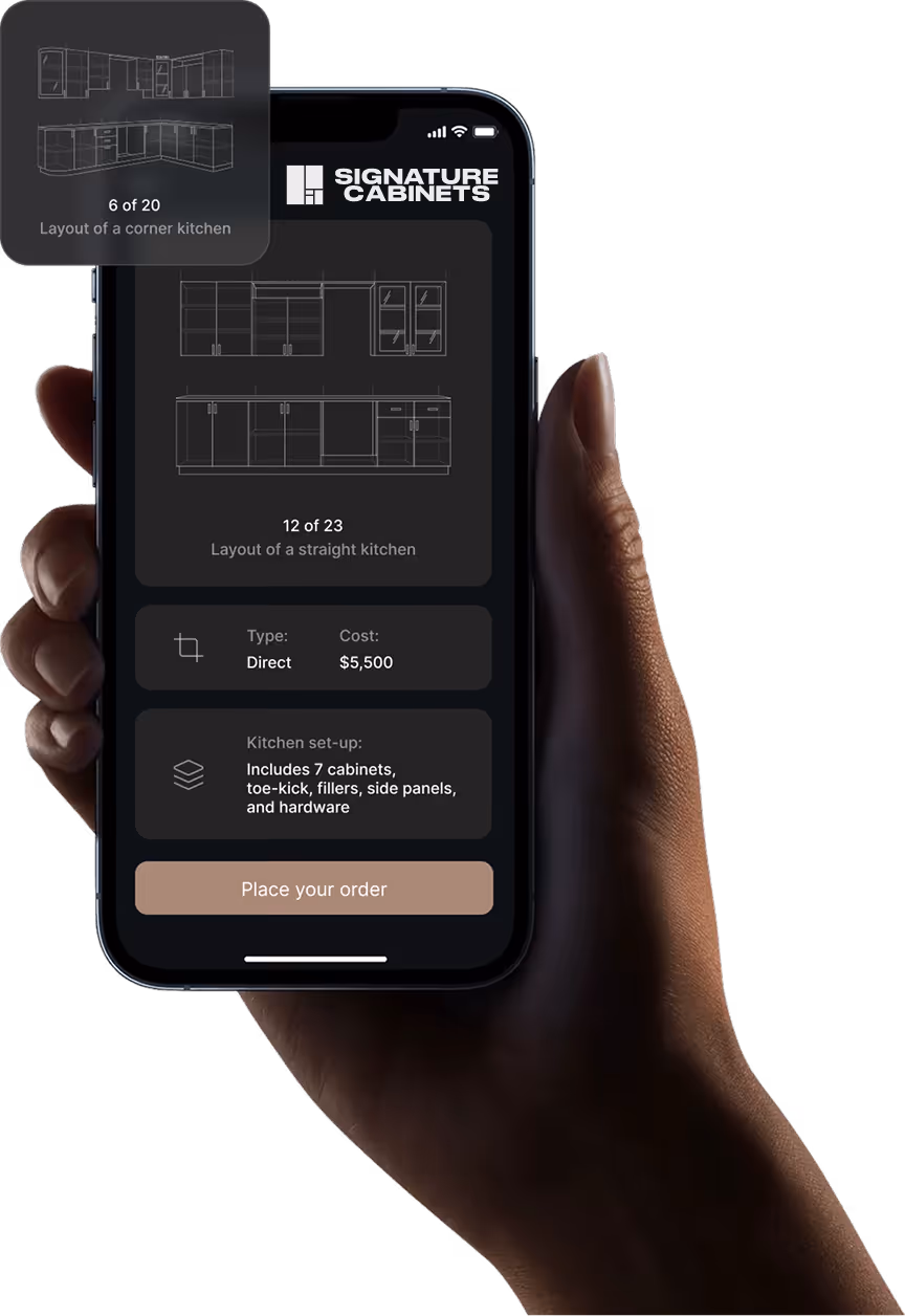 Custom cabinet design preview on a phone
