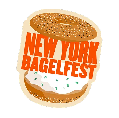 A new york bagelfest sticker on a white background.