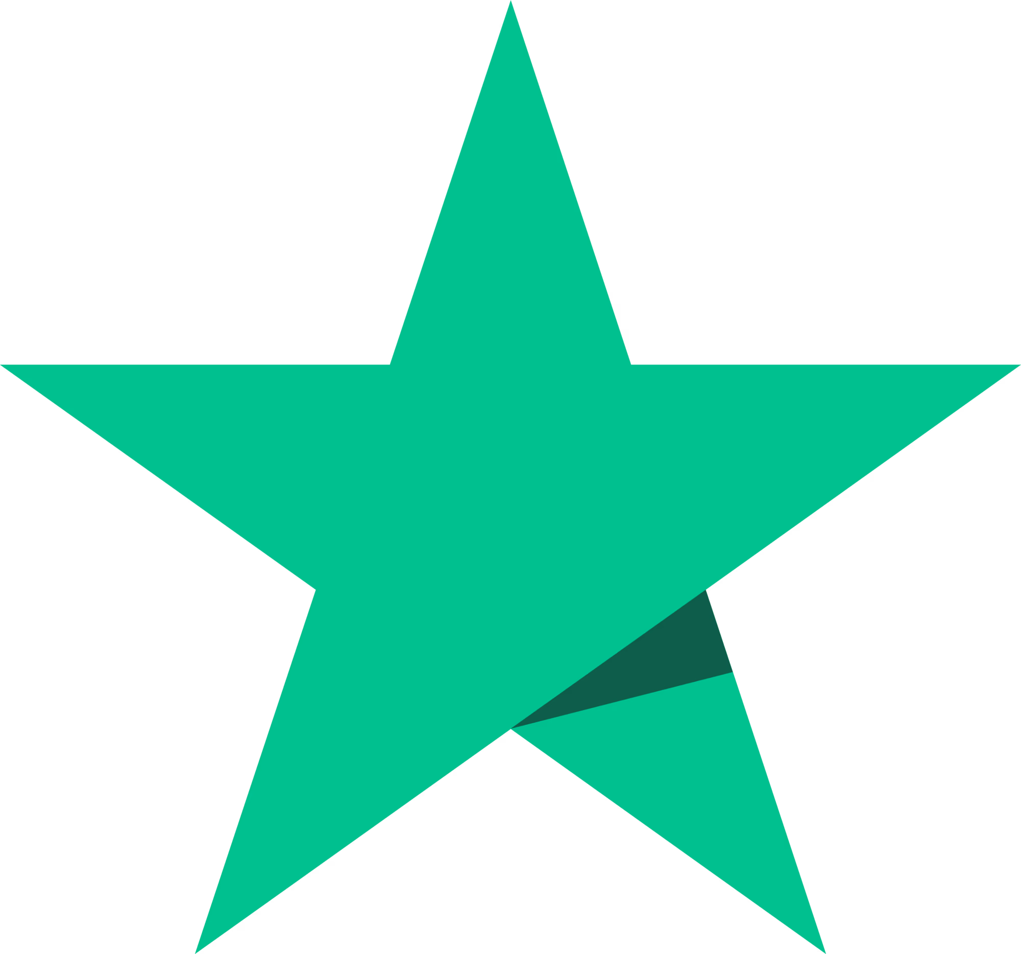 Green five-pointed star with a smaller, darker green triangle inside the lower right part.