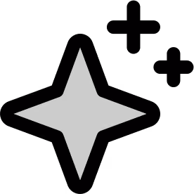 Black sparkle or starburst icon with multiple pointed rays of varying lengths.