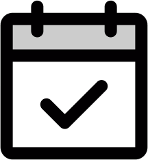 Calendar page with a checkmark inside a circle, representing a scheduled event or task.