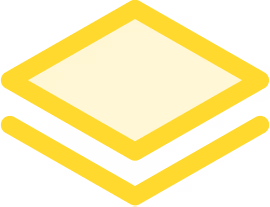 Yellow stylized stack of two layers, top slightly offset from bottom.
