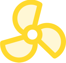 Yellow three-blade fan icon with a central circular hub on a white background.