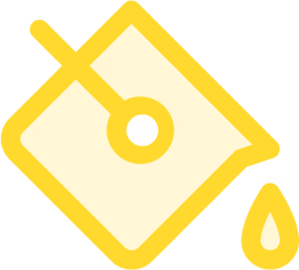 Yellow paint bucket tilted with a drop of paint falling from its spout.