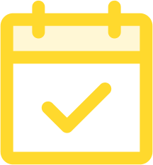 Yellow calendar icon with a checkmark inside indicating a confirmed date or event.