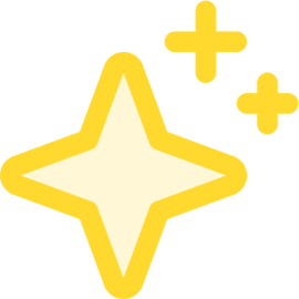 Yellow sparkle icon with two smaller sparkles to the upper right.