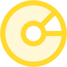 Yellow circular shape with a smaller white circle in the center and a white triangular segment removed.