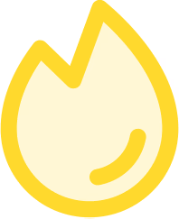 Simple yellow fire flame icon with two points at the top on transparent background.