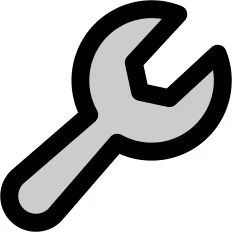 Black wrench icon angled diagonally with open end and box end.