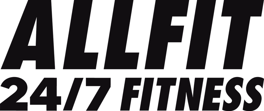 ALLFIT 24/7 FITNESS text logo in bold uppercase letters on a black background.