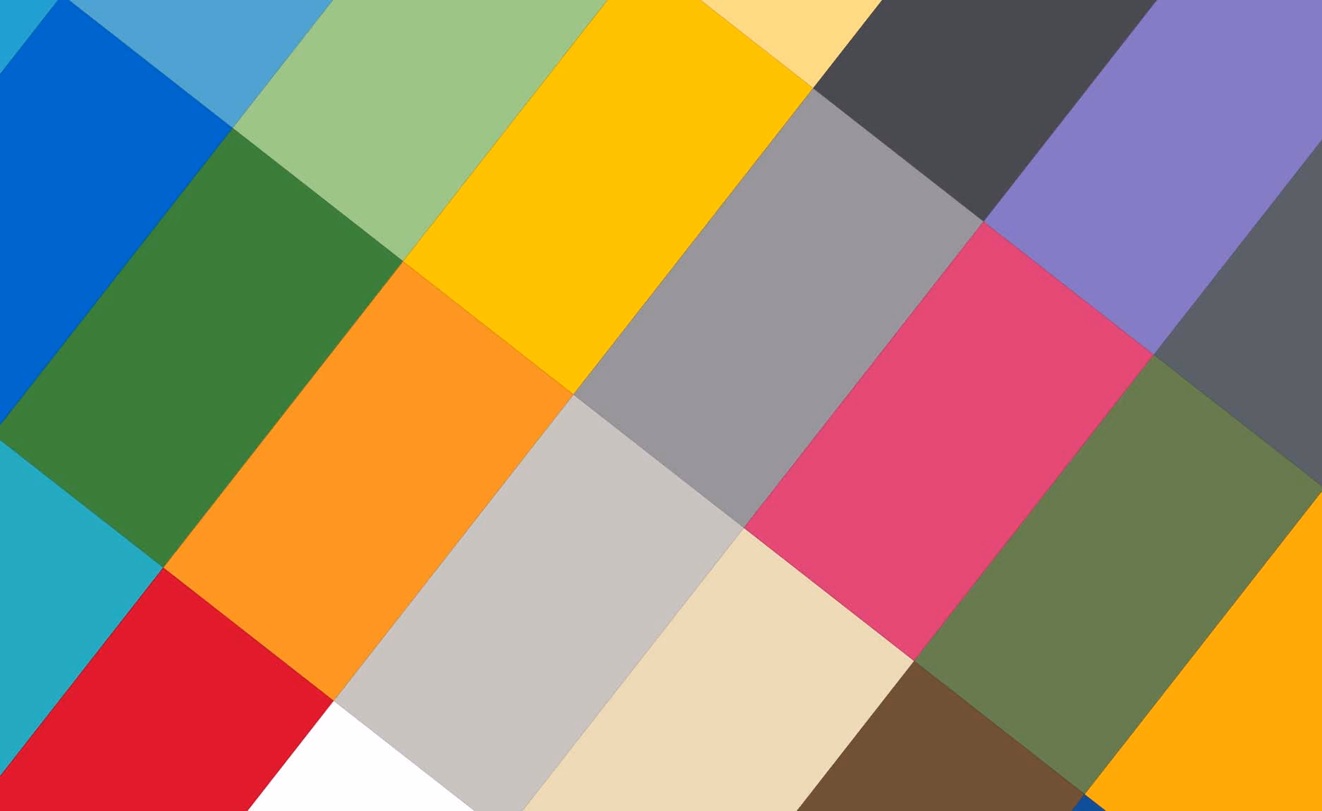 Abstract pattern of overlapping colorful rectangles and parallelograms in various hues.