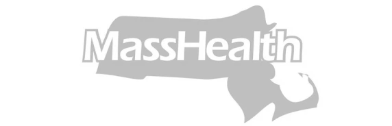 Silhouette of Massachusetts with the word MassHealth in bold white letters across it.