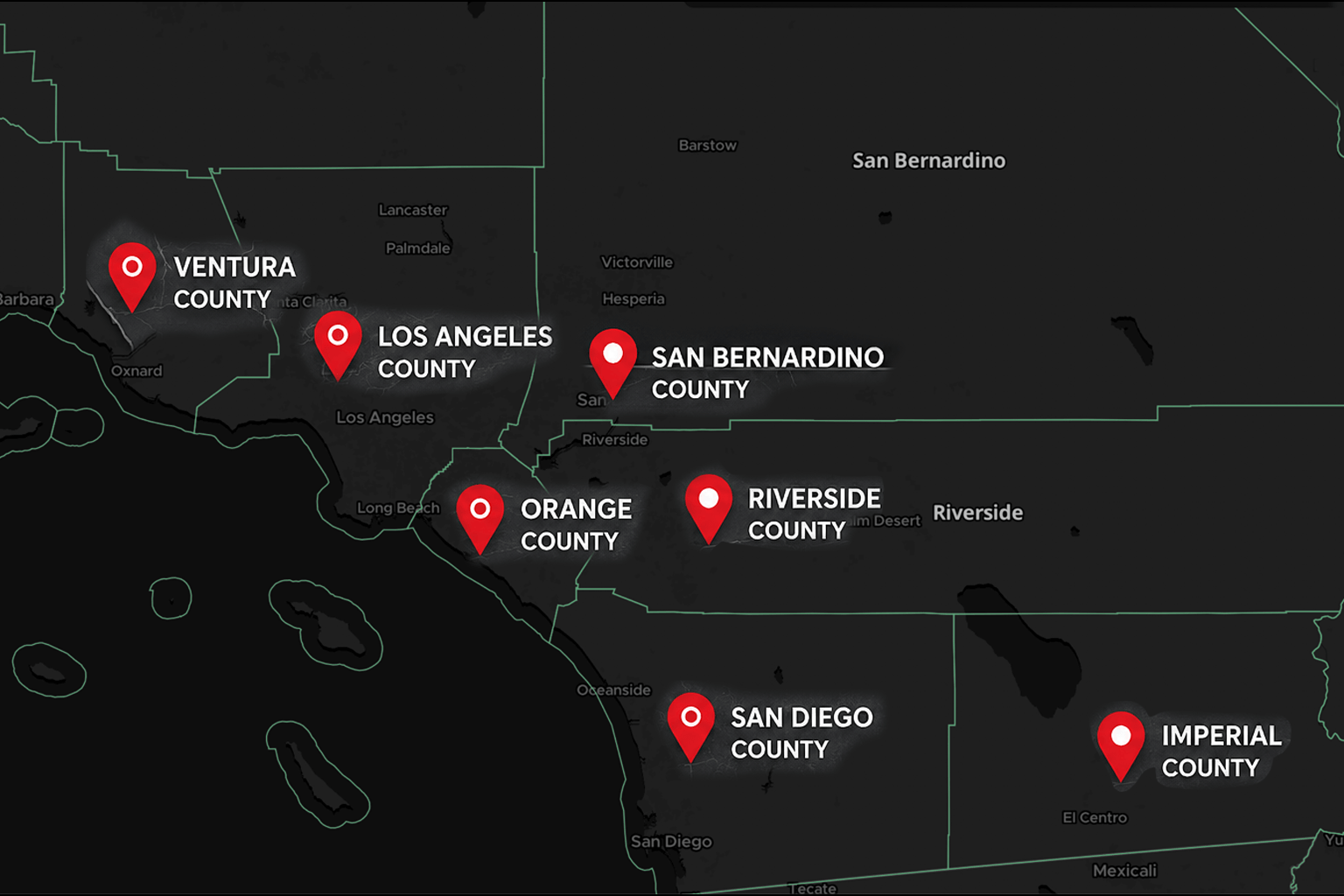 Southern California county coverage map