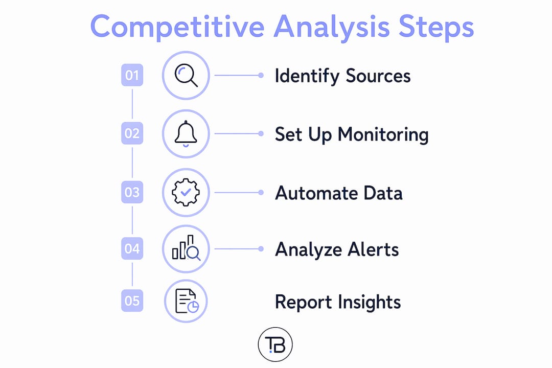 Infographic showing automated competitor analysis process steps