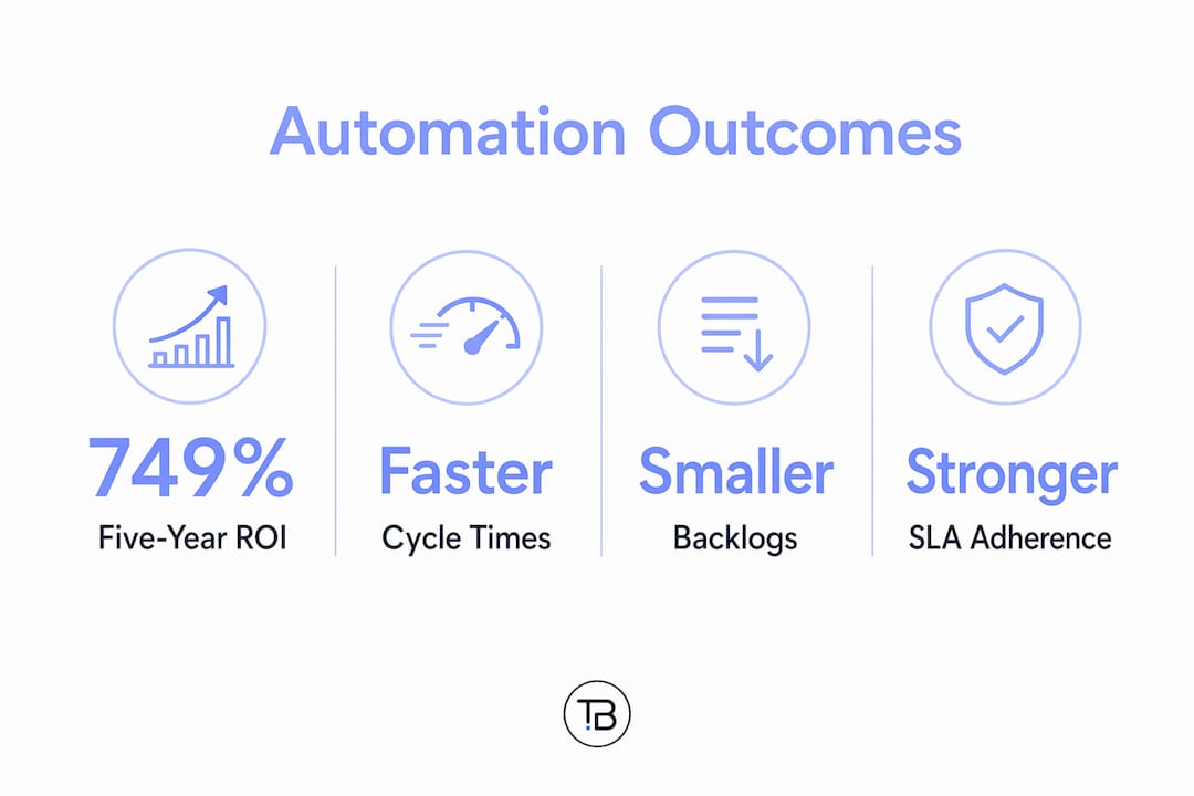 Infographic showing key automation outcomes with stats
