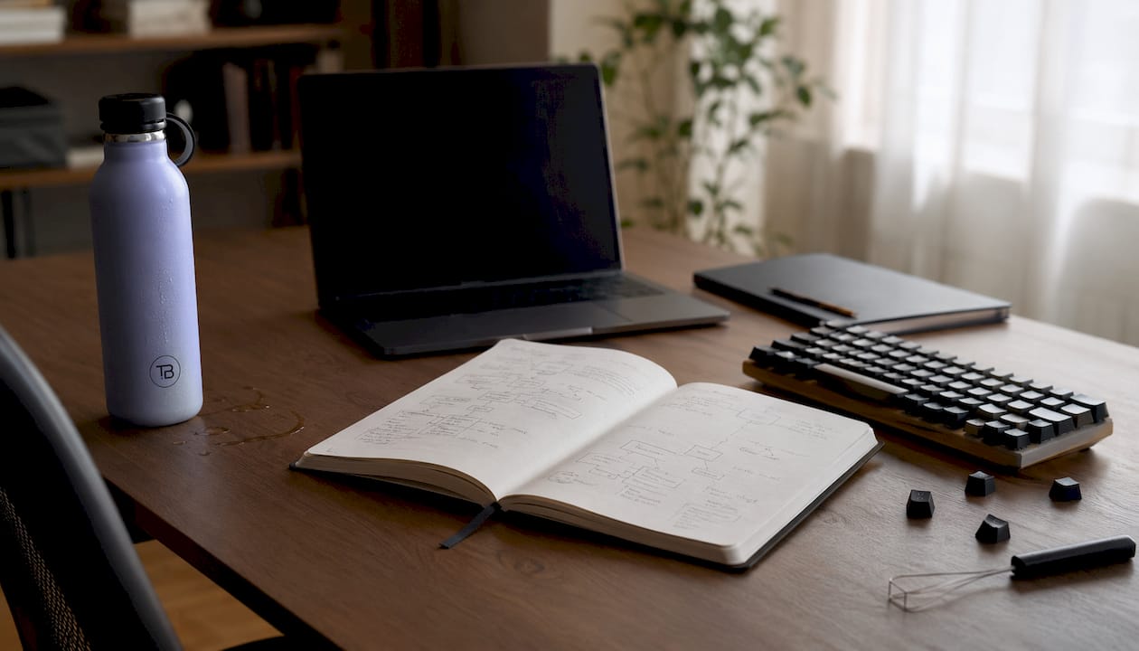 Desk with notes and devices illustrating automation benefits