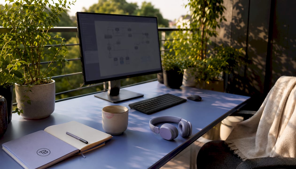 Minimalist home office with intelligent automation setup
