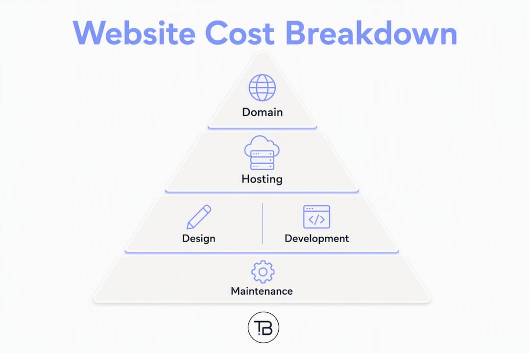 Infographic showing website cost components pyramid