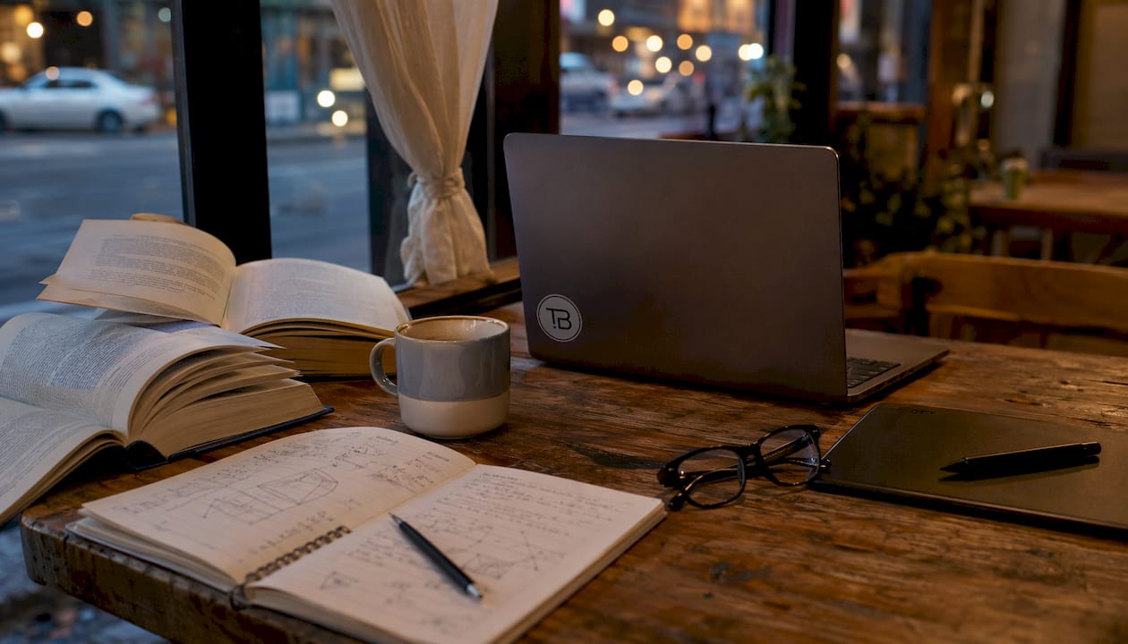 Freelance developer desktop with tools and notes